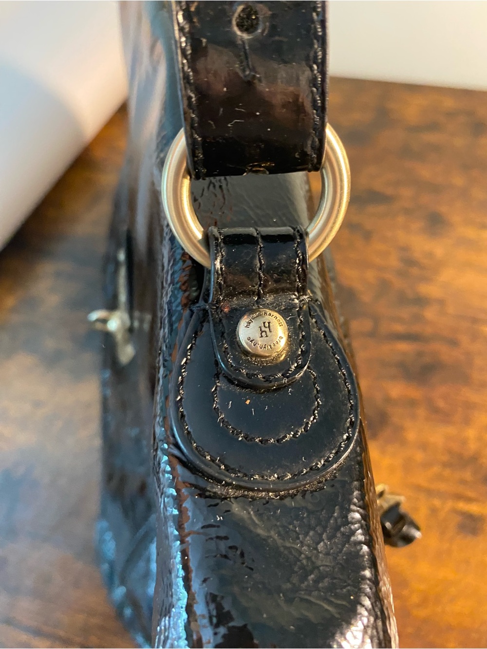 Hayden-Harnett Black Patent Leather Top-Handle Satchel - Picture 11 of 12